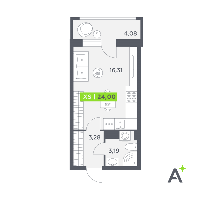 Студия 24 м²