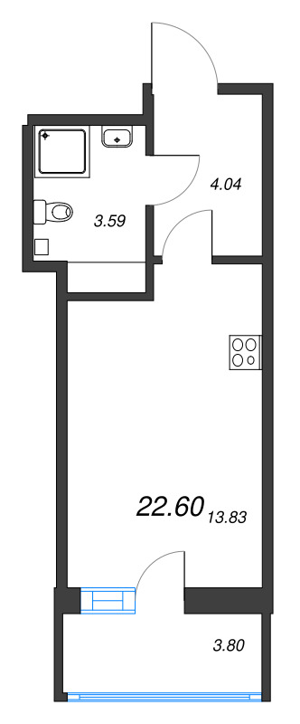 Студия 22,6 м²