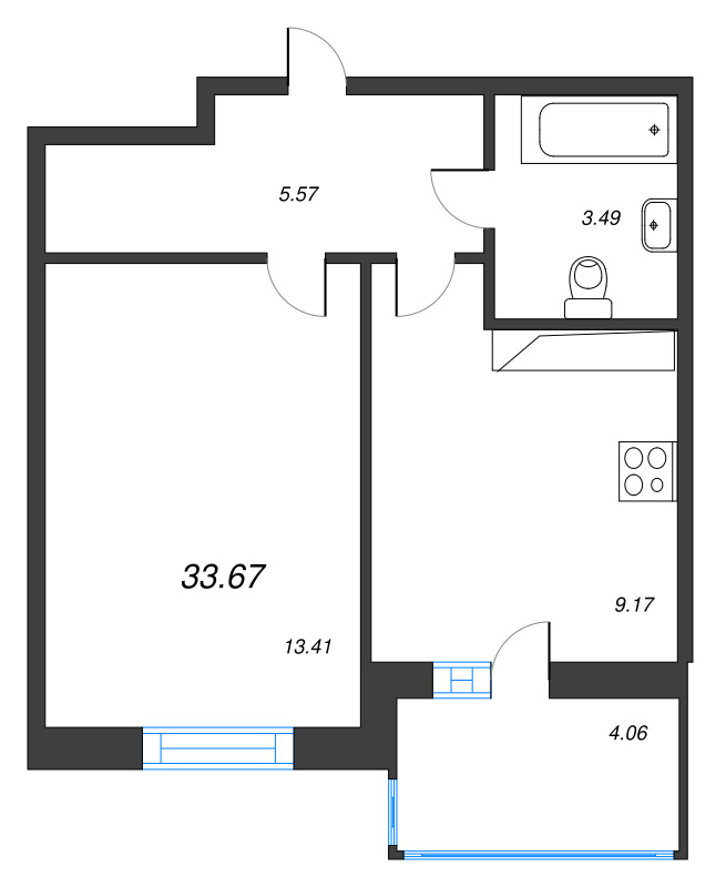 1 ккв 33,4 м²