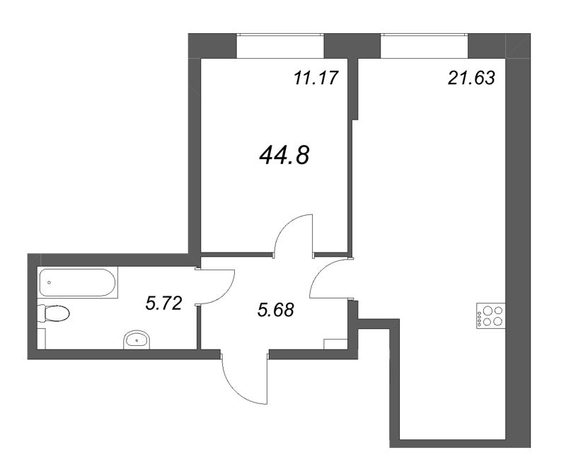 2 ккв (Евро) 44,8 м²