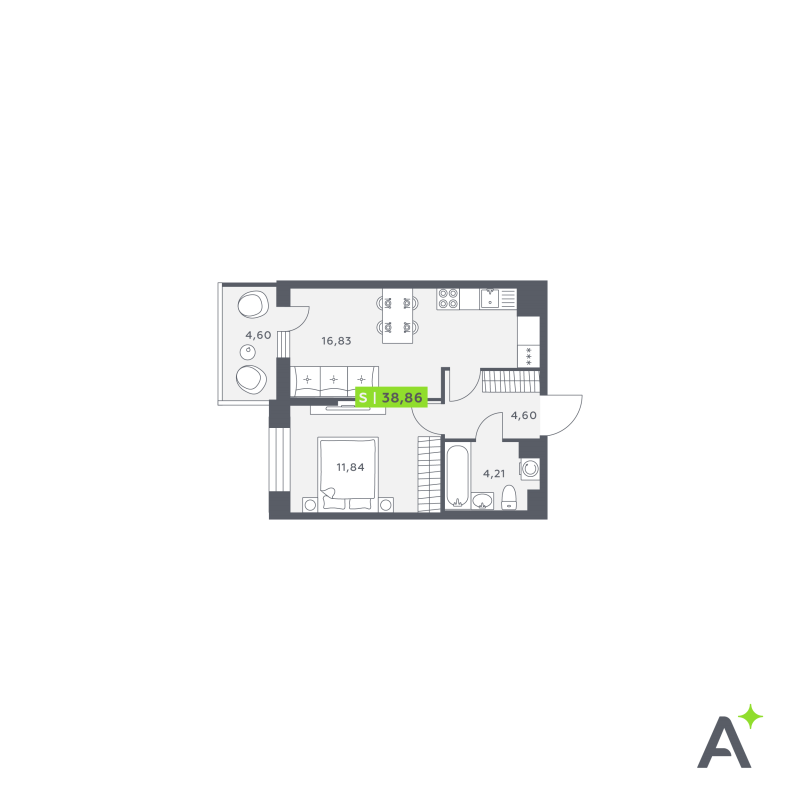 2 ккв (Евро) 38,9 м²