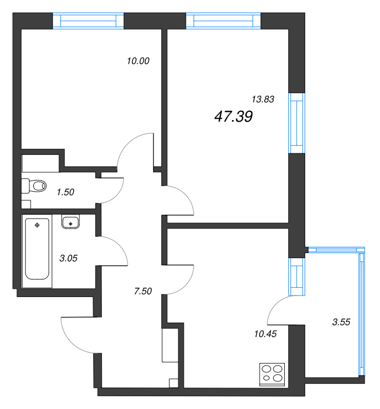 2 ккв 47,4 м²