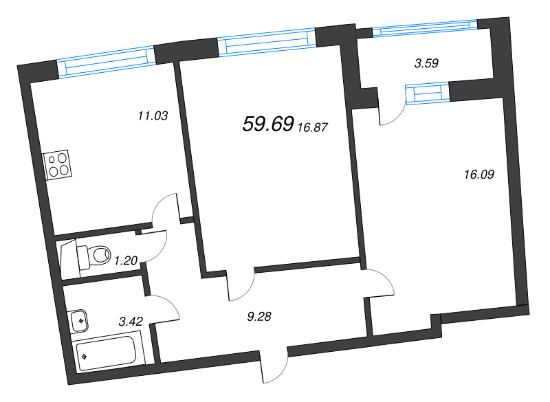 2 ккв 59,7 м²