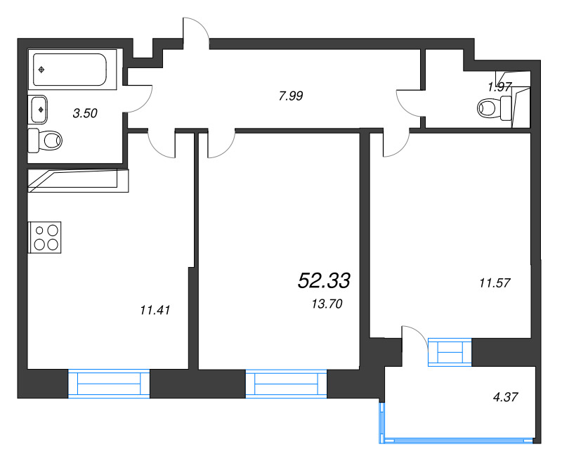 2 ккв 51,6 м²