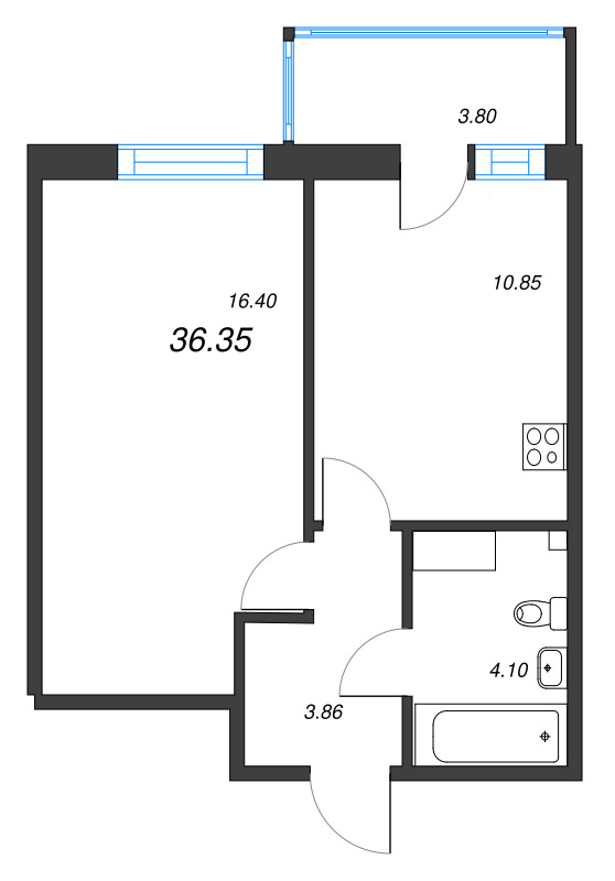 1 ккв 36,4 м²