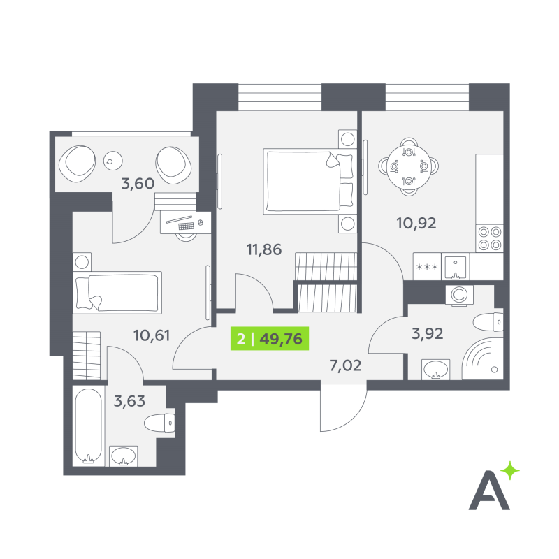 2 ккв 49,8 м²