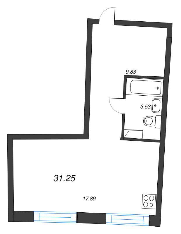 Студия 31,3 м²