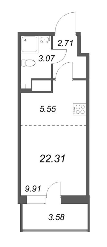 Студия 22,3 м²