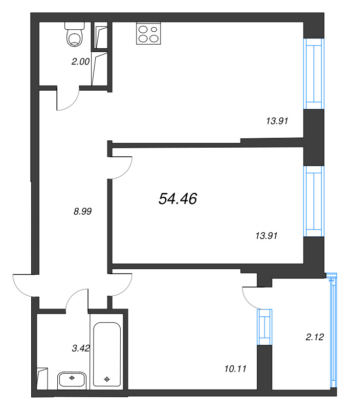 2 ккв 54,5 м²