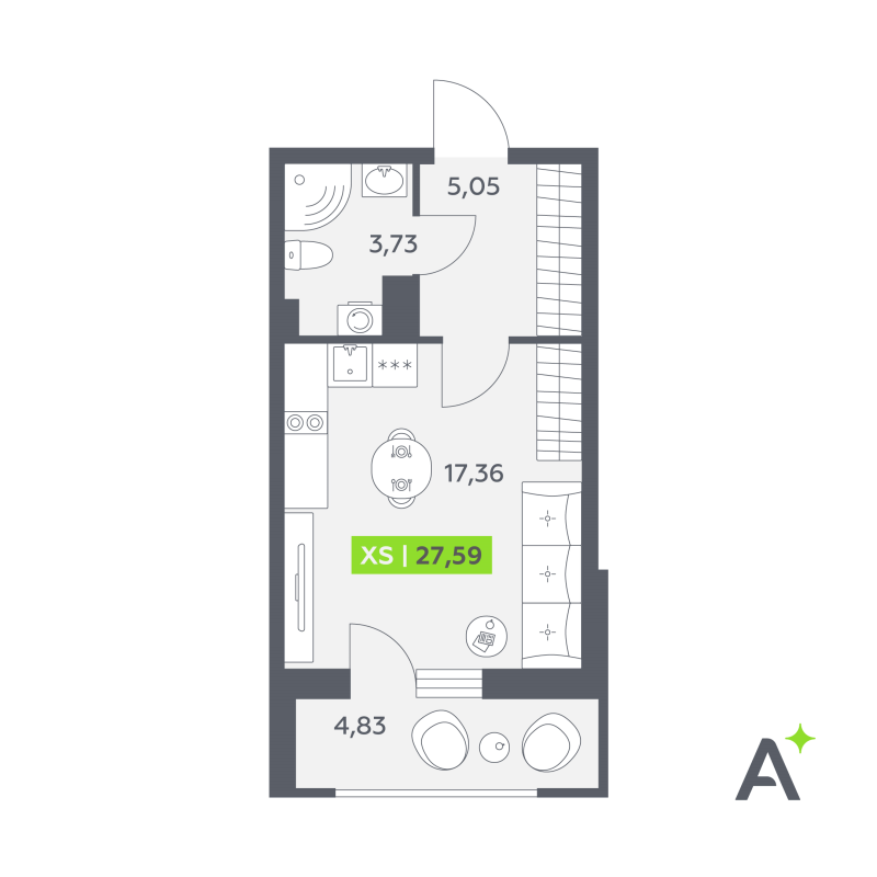 Студия 27,6 м²