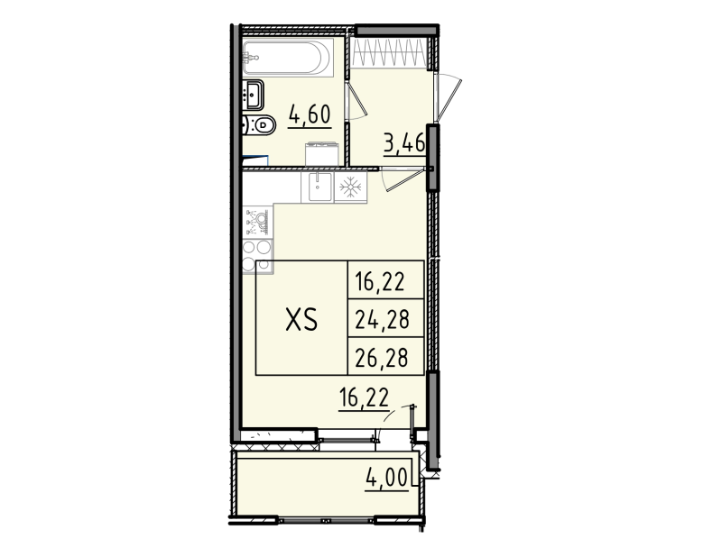 Студия 25,3 м²