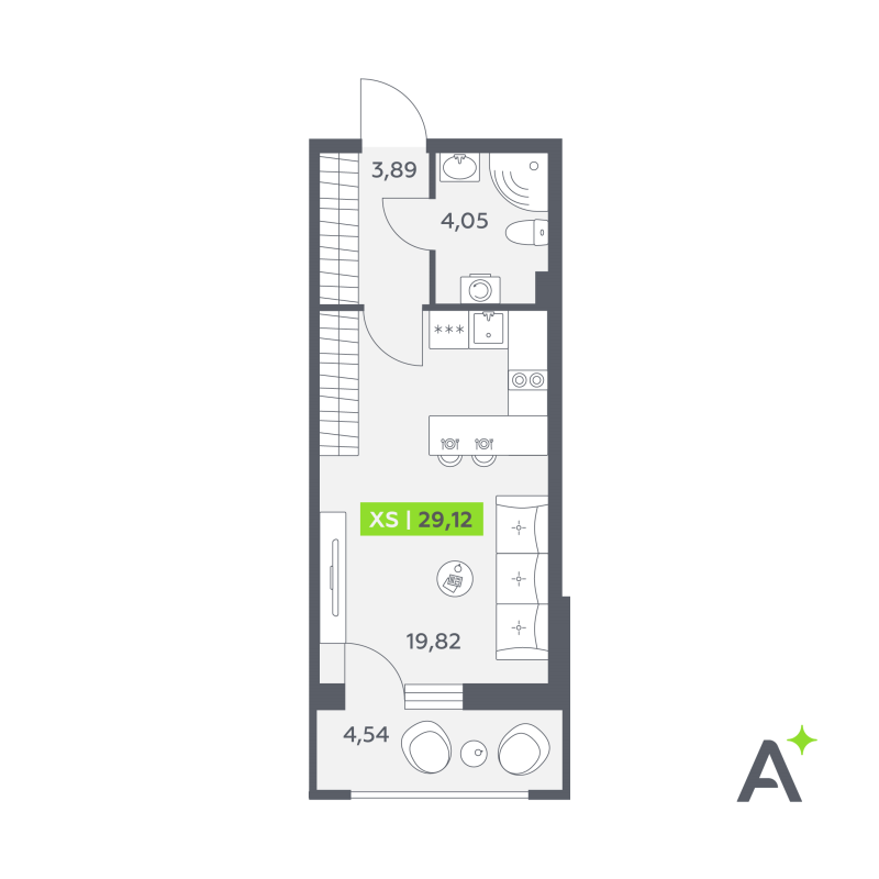 Студия 29,1 м²