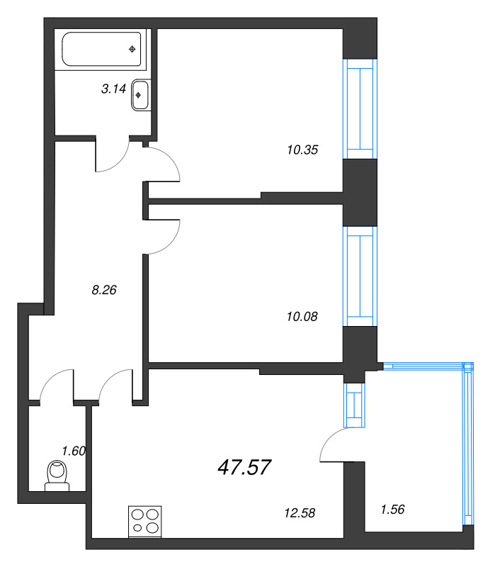 2 ккв 47,6 м²
