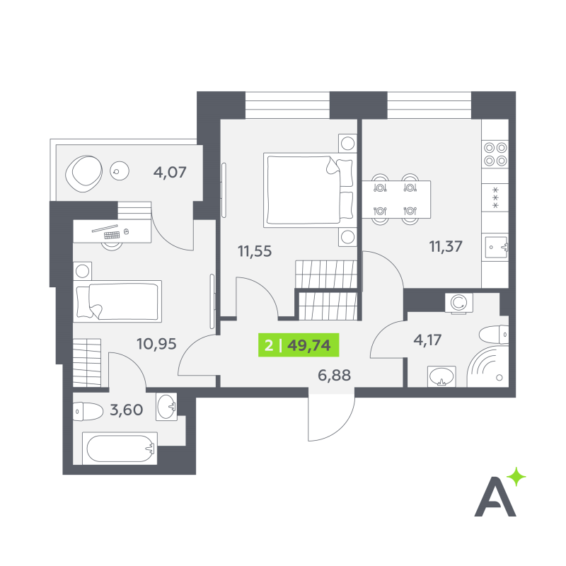 2 ккв 49,7 м²