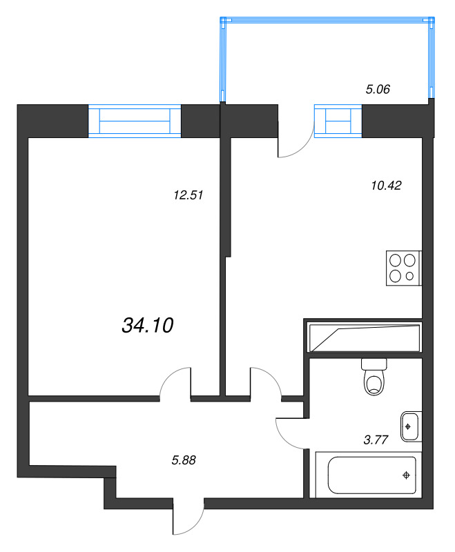 1 ккв 33,8 м²