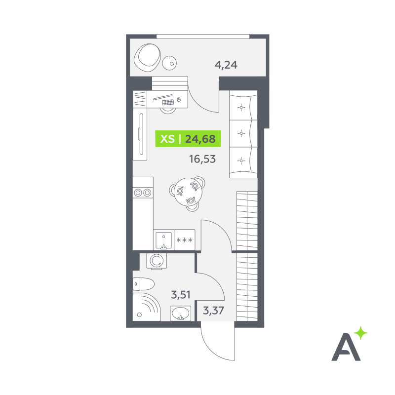 Студия 24,7 м²