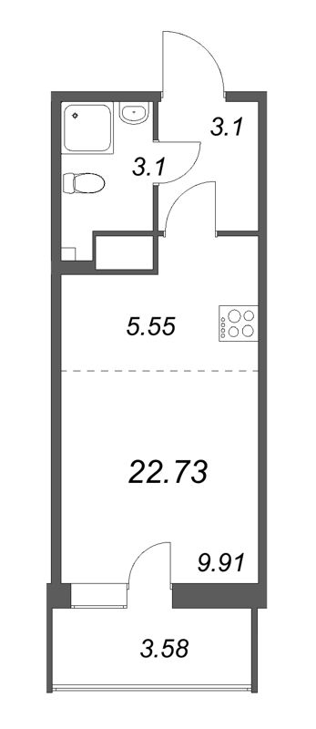 Студия 22,7 м²
