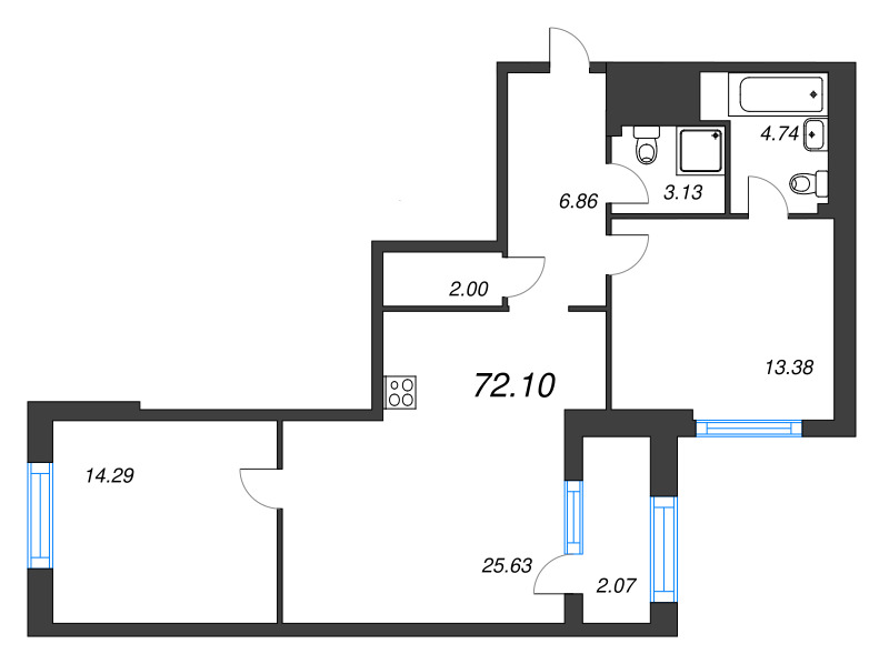 3 ккв (Евро) 72,1 м²