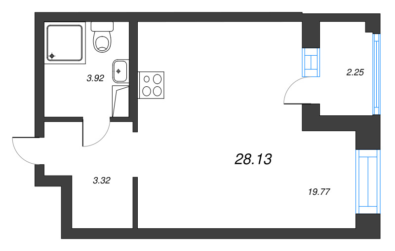 Студия 29,1 м²