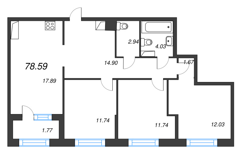 4 ккв (Евро) 78,6 м²