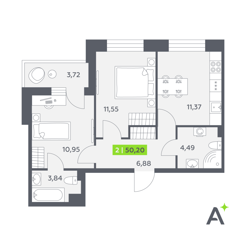 2 ккв 50,2 м²