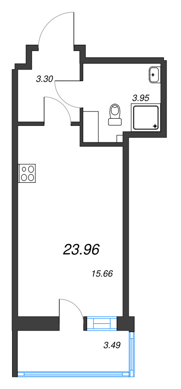 Студия 24 м²