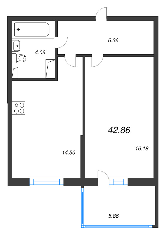 1 ккв 42,3 м²