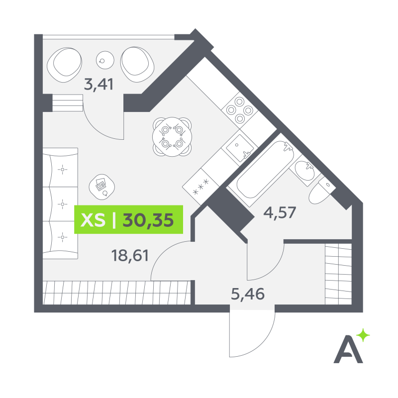 Студия 30,4 м²
