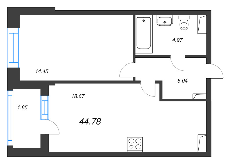 2 ккв (Евро) 44,8 м²