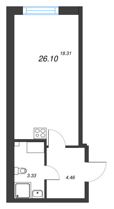 Студия 26,1 м²