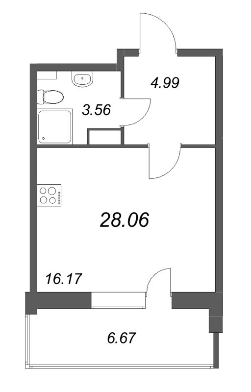 Студия 28,1 м²