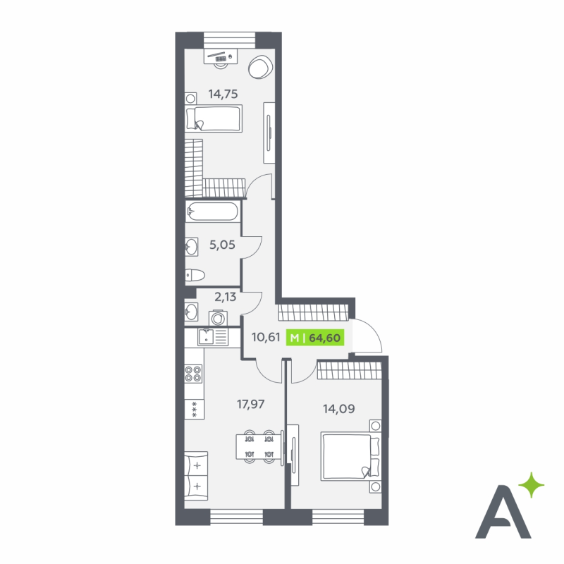 3 ккв (Евро) 64,6 м²