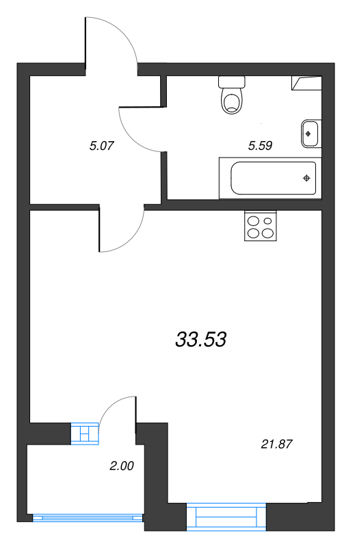 Студия 33,6 м²