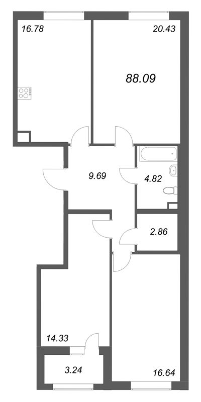 4 ккв (Евро) 88,1 м²