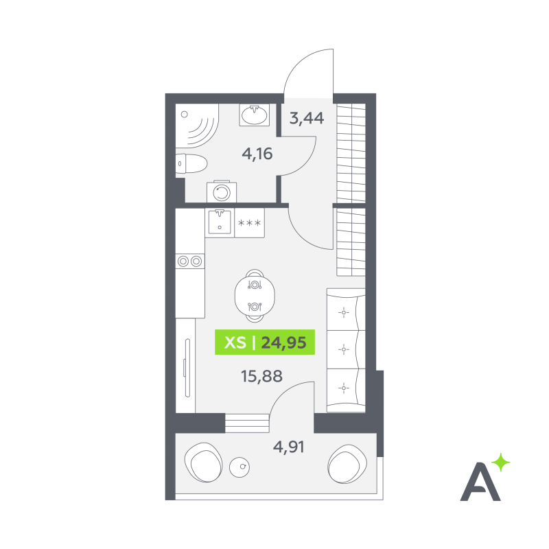 Студия 25 м²