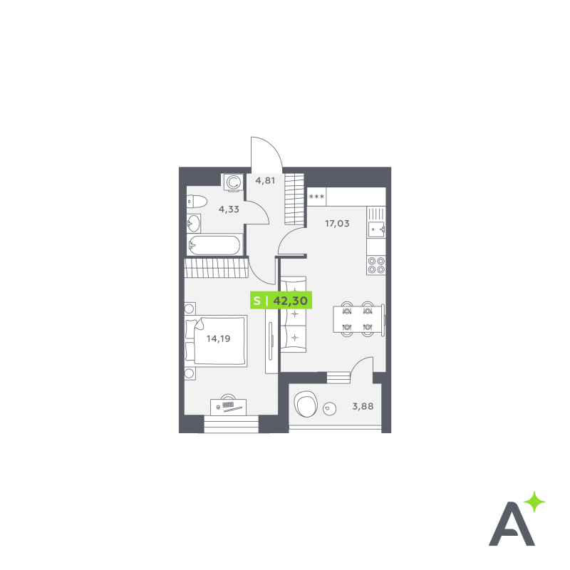2 ккв (Евро) 42,2 м²