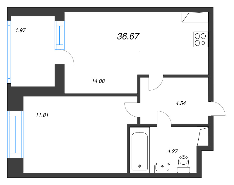 2 ккв (Евро) 36,7 м²