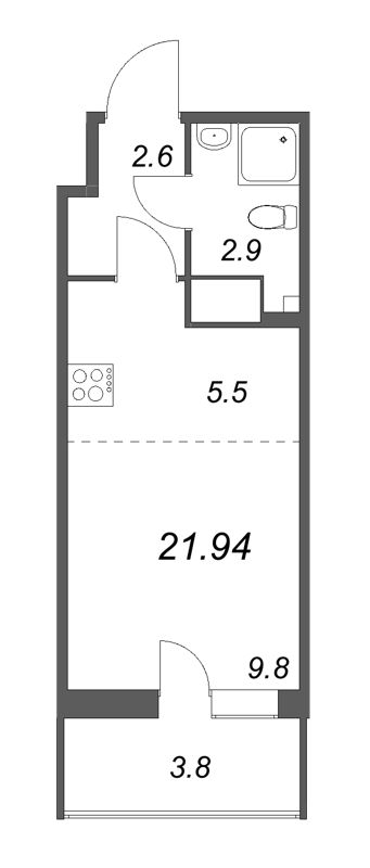 Студия 21,9 м²
