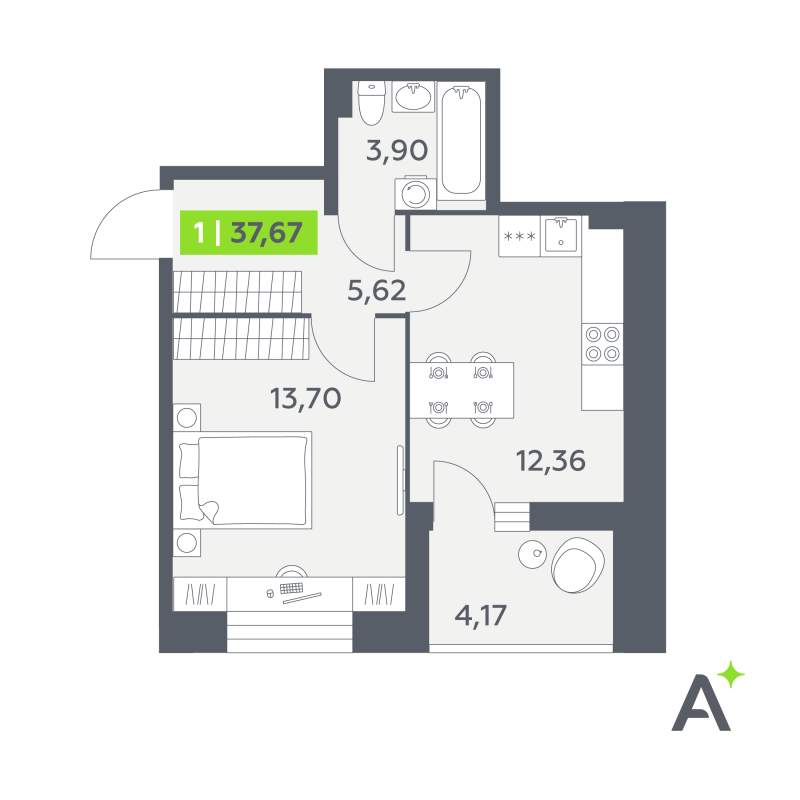 1 ккв 37,7 м²