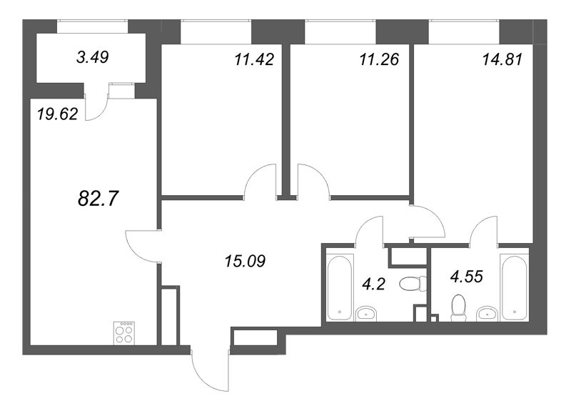 4 ккв (Евро) 82,7 м²
