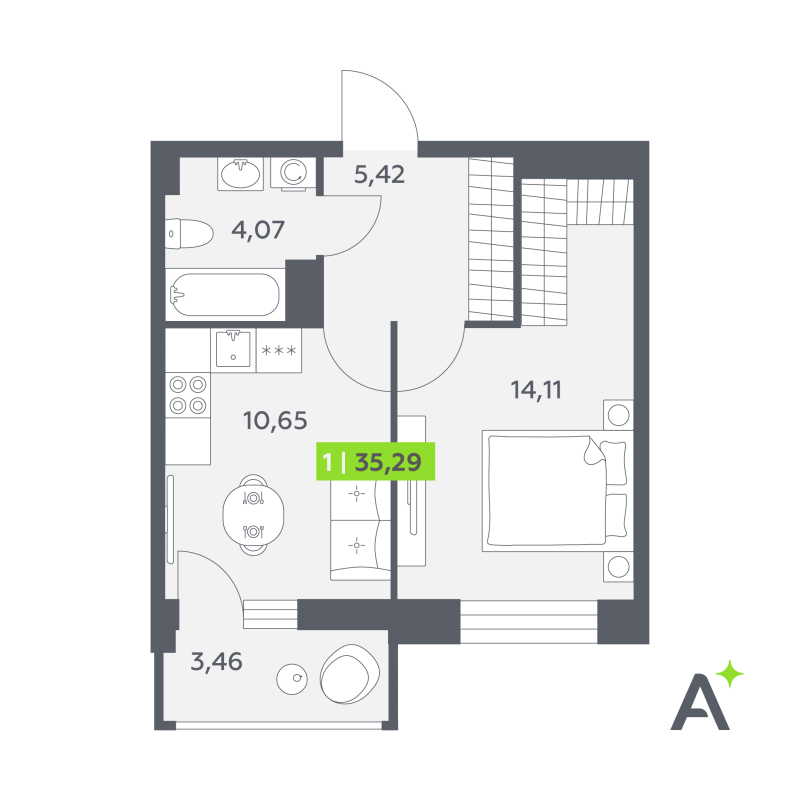 1 ккв 35,3 м²