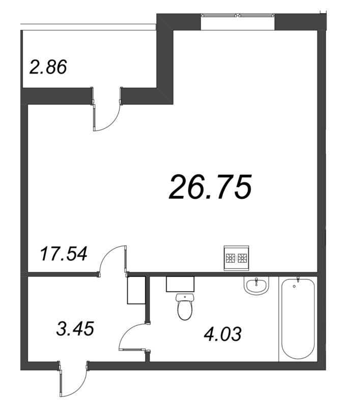 Студия 26,9 м²