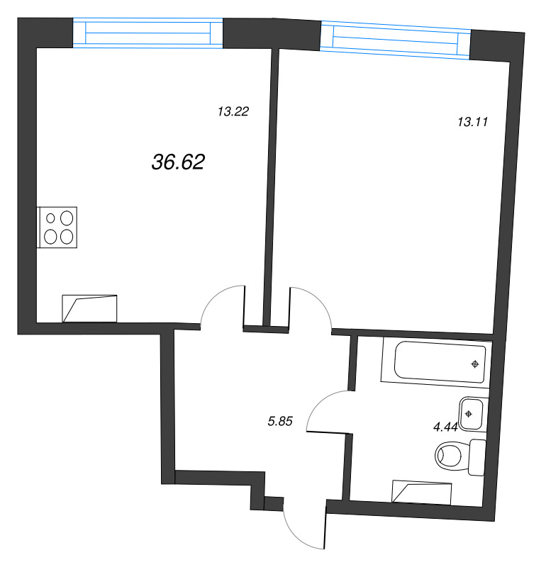 1 ккв 36,6 м²