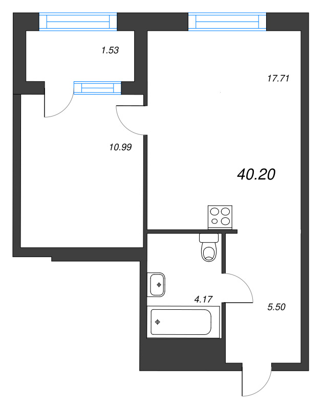 2 ккв (Евро) 40,2 м²