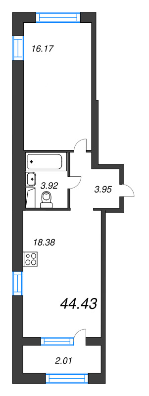 2 ккв (Евро) 44,4 м²