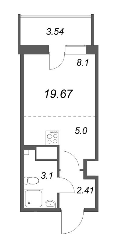 Студия 19,7 м²