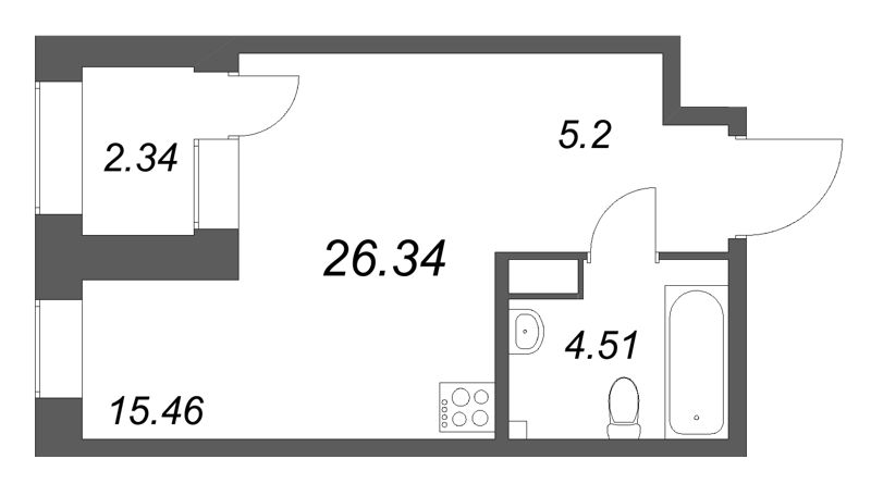 Студия 26,3 м²