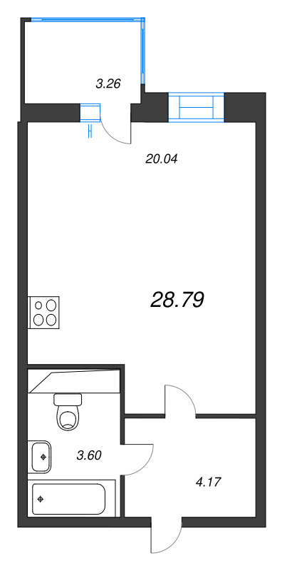 Студия 28,7 м²