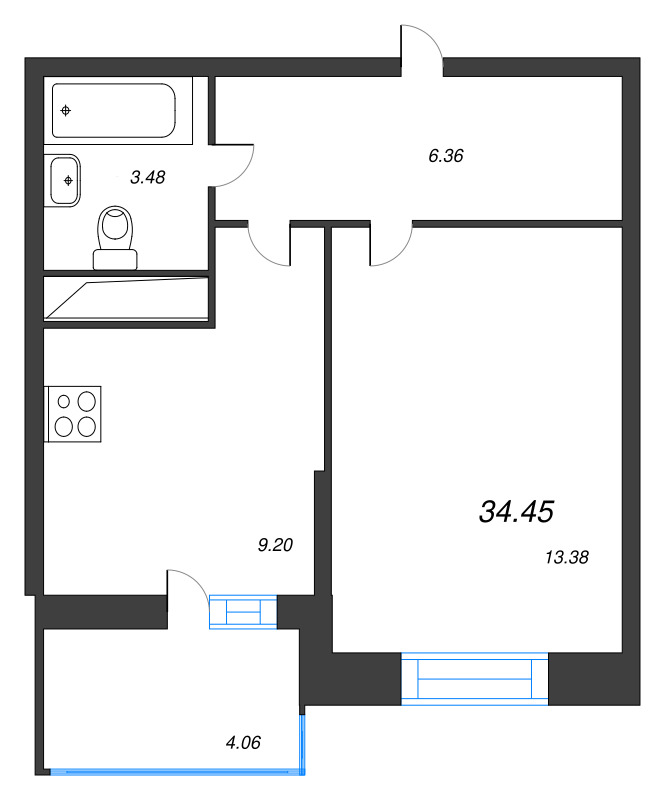 1 ккв 34 м²
