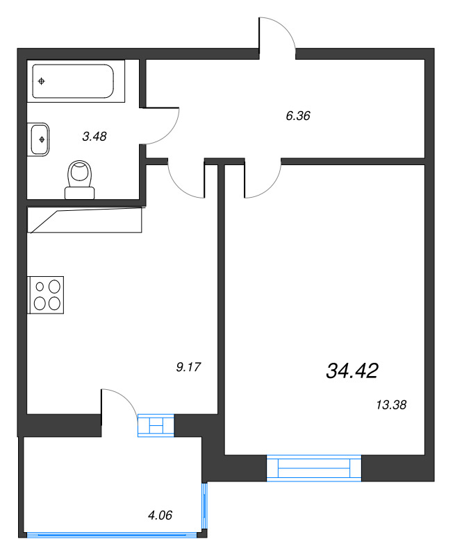 1 ккв 34,2 м²